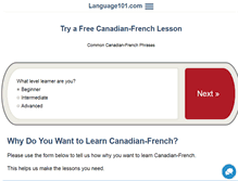 Tablet Screenshot of learn-canadian-french.language101.com
