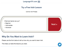 Tablet Screenshot of learn-irish.language101.com