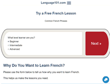 Tablet Screenshot of learn-french.language101.com